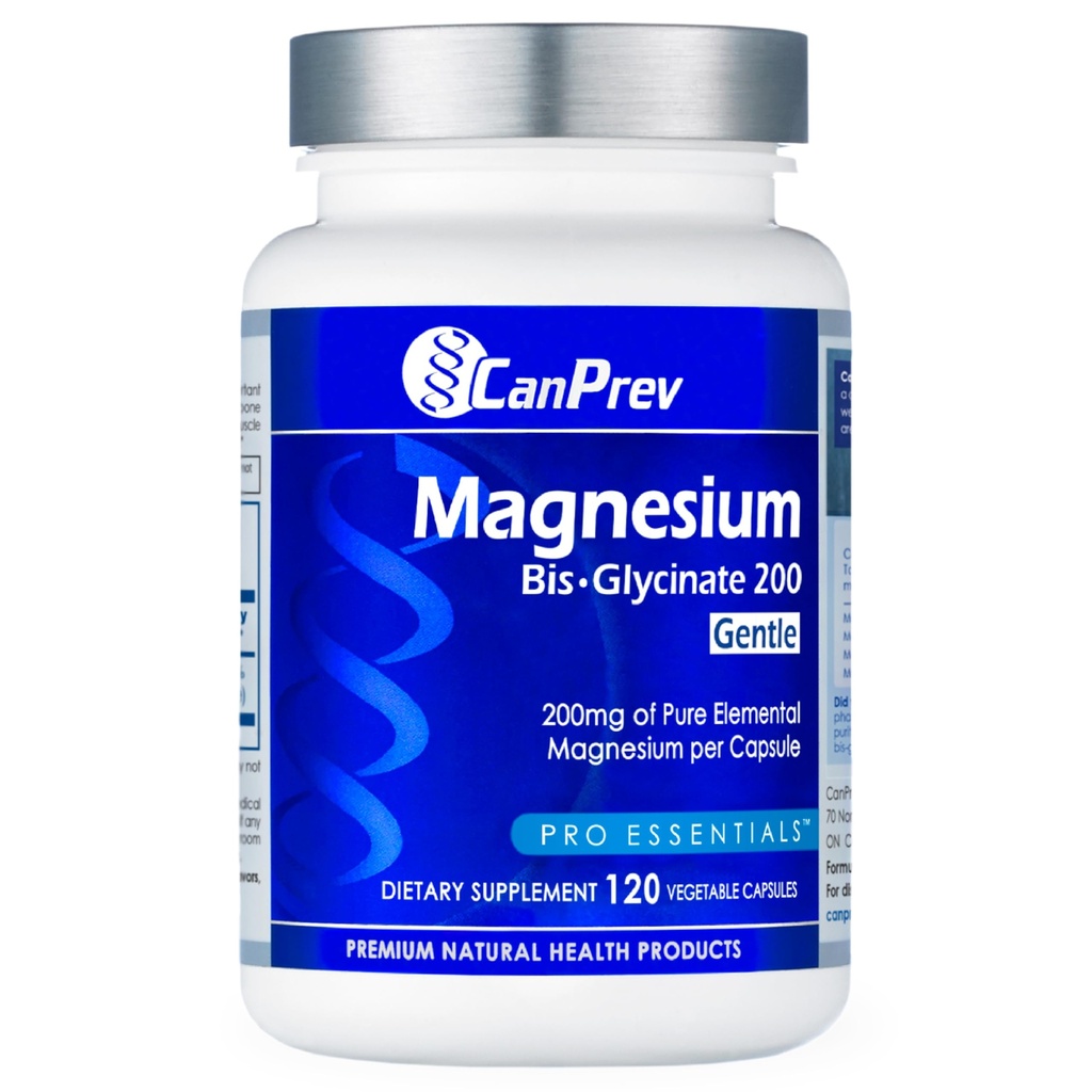 CanPrev Magnesio Bis-Glycinate Gentle 200mg, 120 V-Caps 120-Day Alimentazione - Pure Elemental Magnesium Supplement, Supporta funzione Bone e Muscolare, Gentle on Stomach, Perfetto per esigenze di magnesio quotidiane