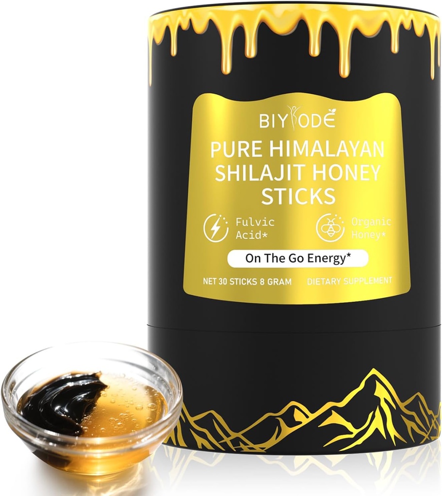 Himalayan Pure Shilajit Sticks con miele organico, zafferano Facile da consumare Shilajit 30 Sticks per energia Boost Immune 85+ Trace Minerals 75%+ Acido Fulvico 30 giorni di alimentazione