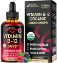 USDA Organic Vitamin B12 gocce sublinguali - 5000 mcg Liquid Vegan Methylcobalamin per le donne e gli uomini - Energy Boost, Focus & Mood, Brain Health Support - Maximize Absorption - 2 mesi di alimentazione, 2 fl oz