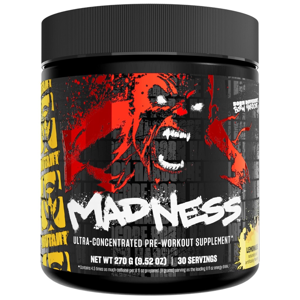 Mutant Madness | Pre Workout Powder Performance and Pump Blend Include L-Citrulline, Beta-Alanina, Taurina, L-Tirosina (Lemonade)