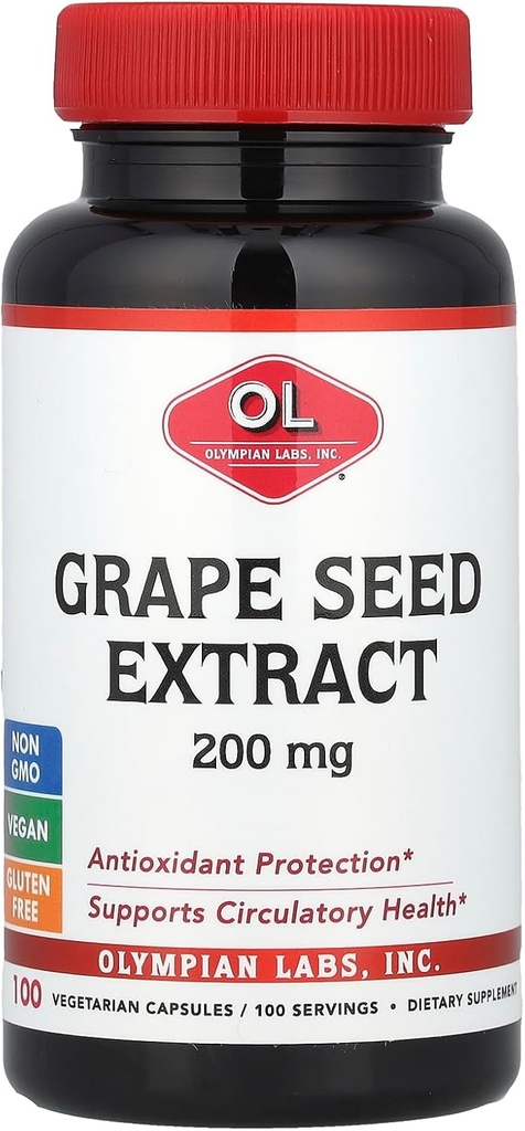 Estratto di semi di semi d'uva, 200 mg, 100 capsule vegetariane