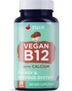 Yuve Vegan B12 con calcio per l'assorbimento massimo - Active Energy & Central Nervous System Support - 1000mcg Cobalamin Vitamina B 12 - Naturale, Non OGM, Senza glutine, Senza zucchero - 30 Tab