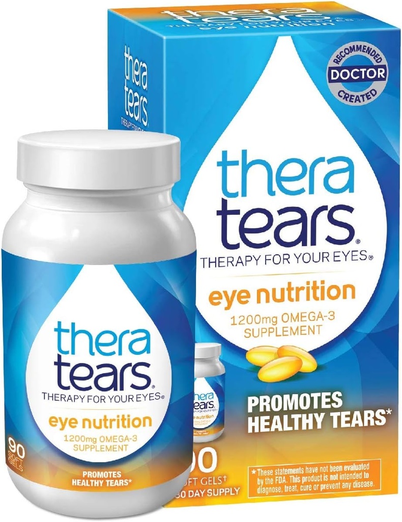 TheraTears 1200mg Omega 3 Supplemento per la nutrizione degli occhi, trigliceridi biologici olio di pesce e vitamina E, 90 Conte