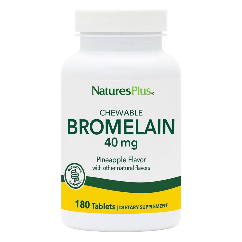 Natures Plus Chewable Bromelain - 40 mg - Natural Proteolytic Enzyme Supplement - 180 Chewable Tablets (180 Serve)