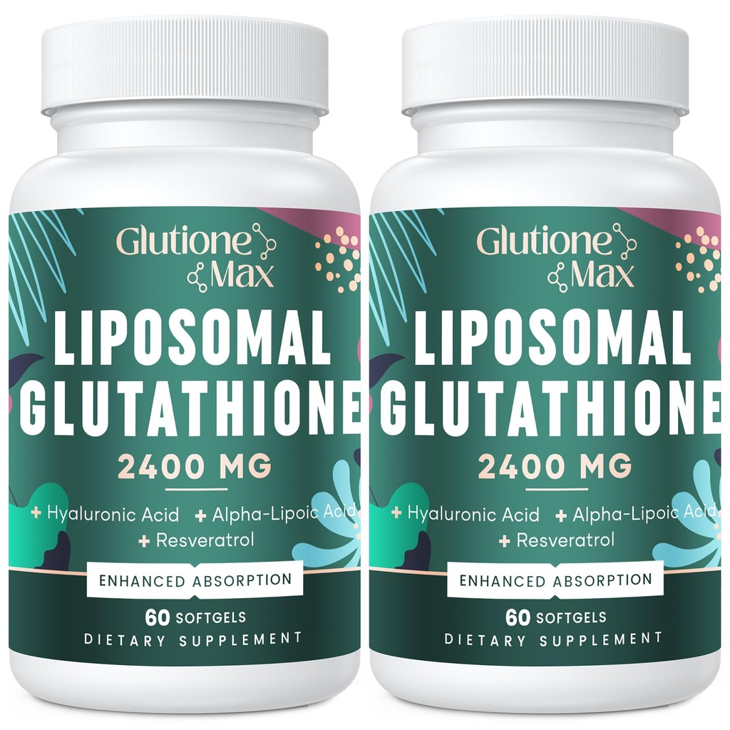 8-in-1 Glutathione Liposomal 2400 MG, formula antiossidante ad alto assorbimento – con acido ialuronico, acido alfa-lipoico, resveratrolo - pelle, detox e sistema immunitario del fegato, 120 Softgels