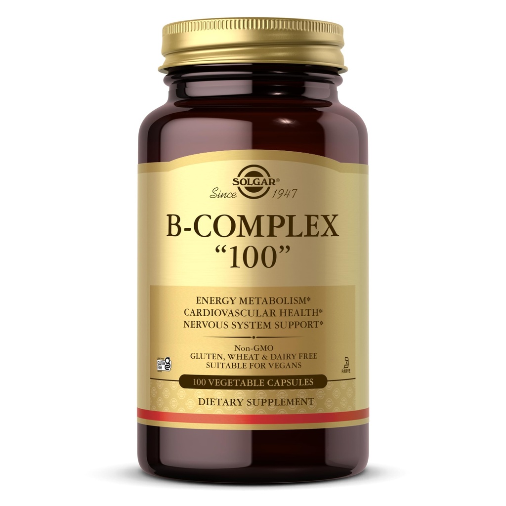 Solgar B-Complex "100", 100 capsule vegetali - Nervous System Support - Supporta il metabolismo energetico - Non OGM, Vegan, Gluten Free, Dairy Free, Kosher - 100 Serve