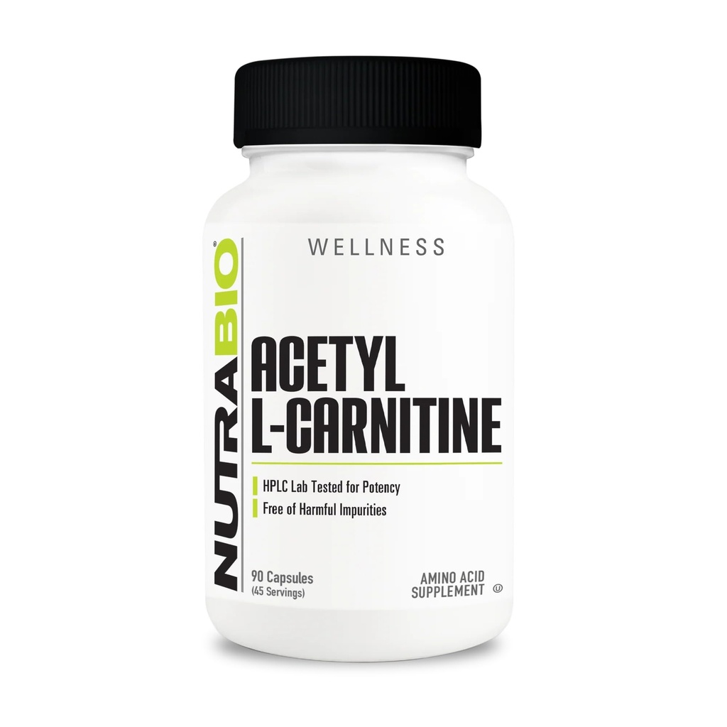 NutraBio Acetil L-Carnitina (ALCAR) Supplemento, 500mg - Supporta la produzione di energia naturale, la gestione metabolica e la salute generale, 90 capsule