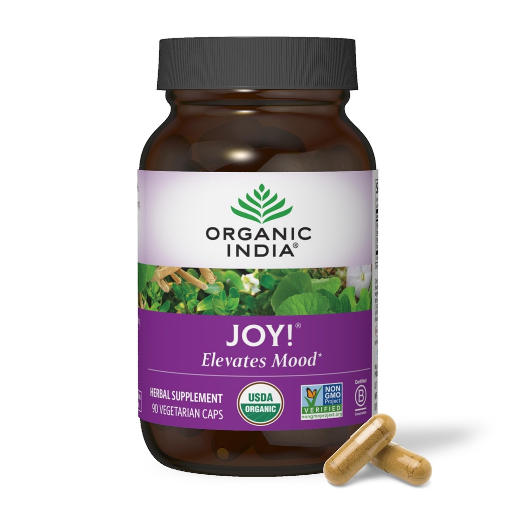 ORGANIC INDIA Joy Herbal Supplemento - Supporto Immune, Promuove Memoria & Concentrazione, Vegan, Senza Glutine, Kosher, Certificato USDA Organico, Non OGM, Calmante - 90 Capsule