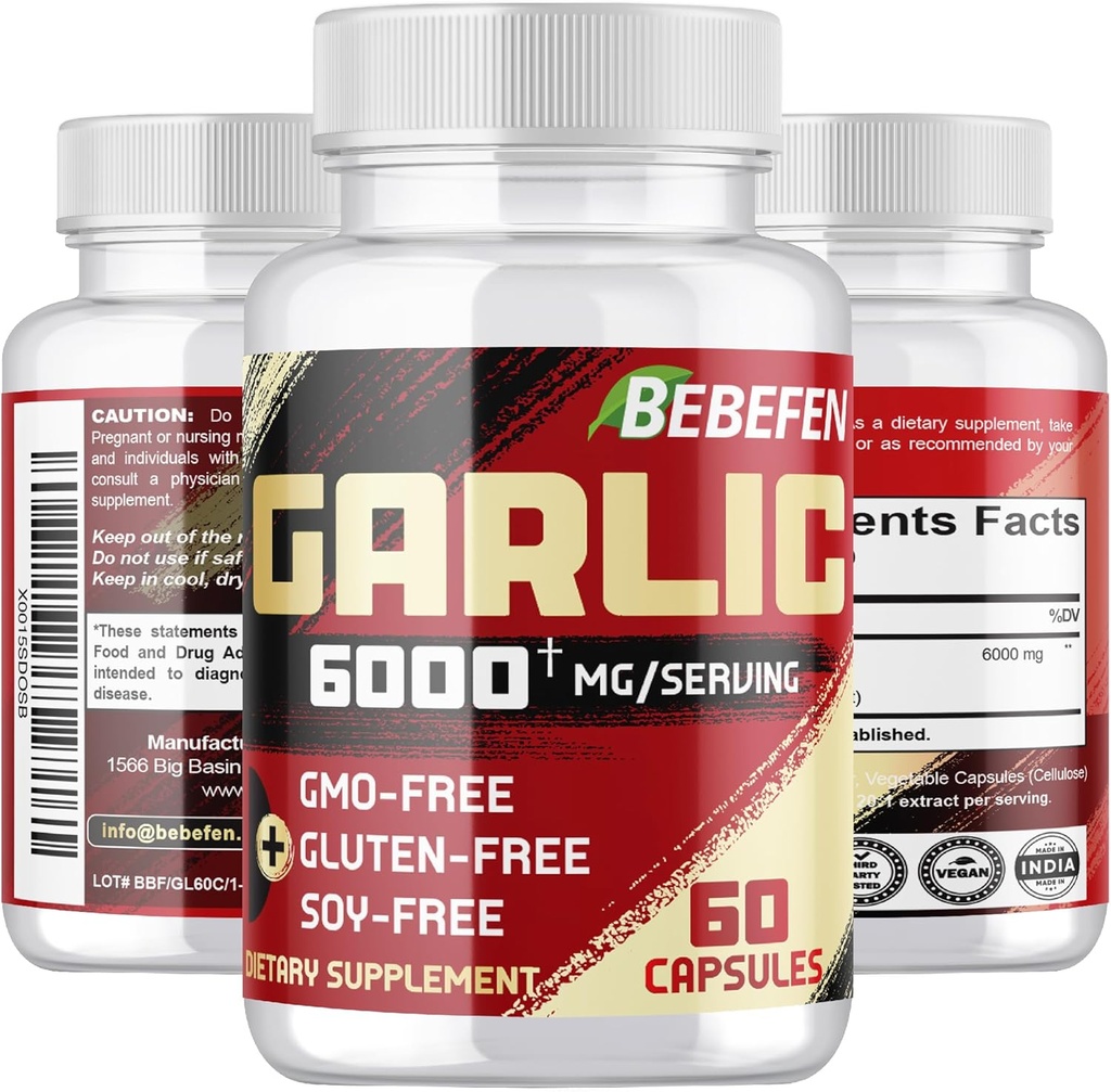 BEBEFEN Aglio Integratori - Estratto di Aglio Capsule per Sistema Digestivo, Salute Immune &amp; Benessere In generale - Vegetariano, Non OGM
