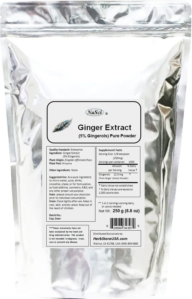 Estratto di radice di zenzero 250g (8.8 oz) Polvere standardizzata 5% Gingerols, sistema digestivo di supporto