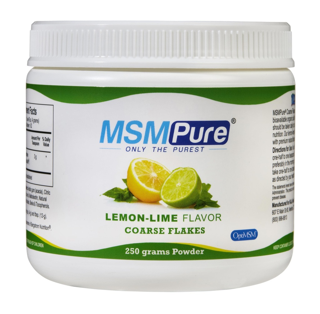 KALA HEALTH MSMPure Lime limone aromatizzato Coarse MSM Powder Flakes – Zolfo organico per flessibilità congiunta, apparenza della pelle e supporto per capelli e unghie – 8,8 oz, cristalli distillati fatti dagli Stati Uniti
