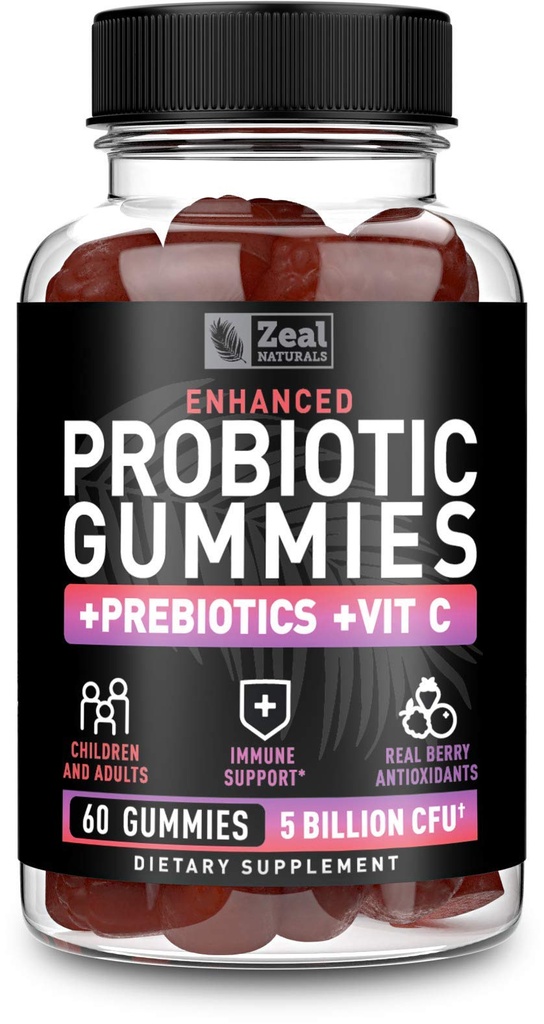 Probiotici Gummies per adulti e bambini (60 Conte | 5 miliardi di CFU) w / Organic Berry Antiossidanti & Vitamina C per il supporto immunitario e la digestione gummy- Prebiotici e probiotici per le donne Gummies