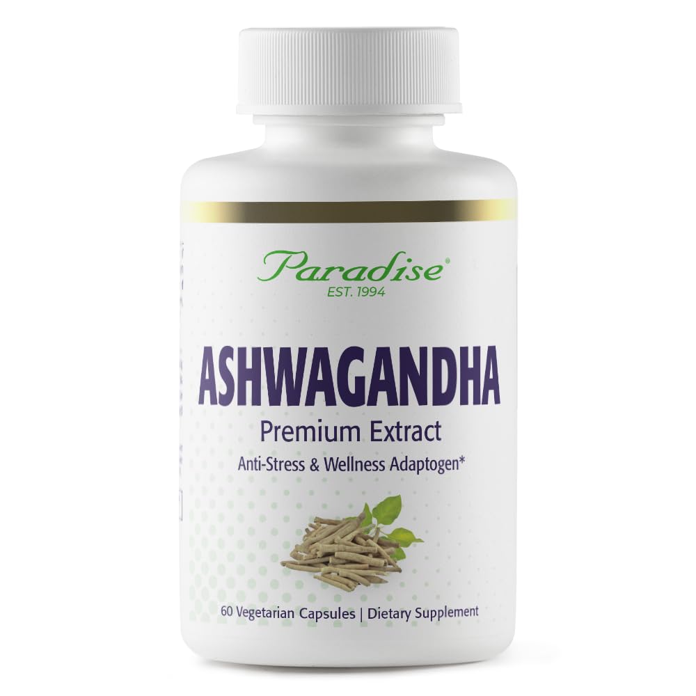 Paradise Herbs Organic Ashwagandha, Ayurvedic Adaptogen, Vegan, Non OGM, Gluten Free, 60 capsule vegetariane