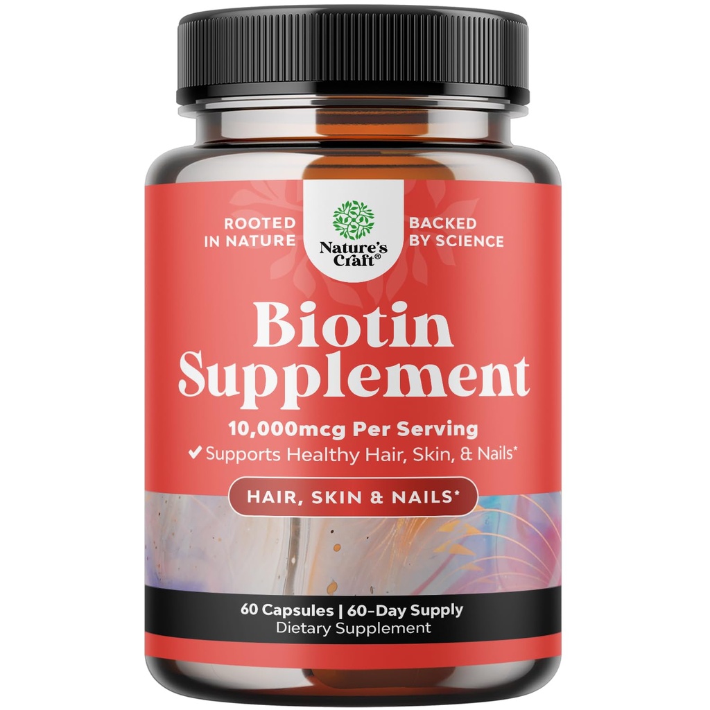 Natura Artigianato 10000 mcg Pure Biotin Pillole per Donne Uomini - Promuove Thicker e Capelli Fuller. Integratore naturale per la crescita dei capelli scintillanti - Capsule Vegetariani di Vitamina - Ottenere Chiodi Sgombranti