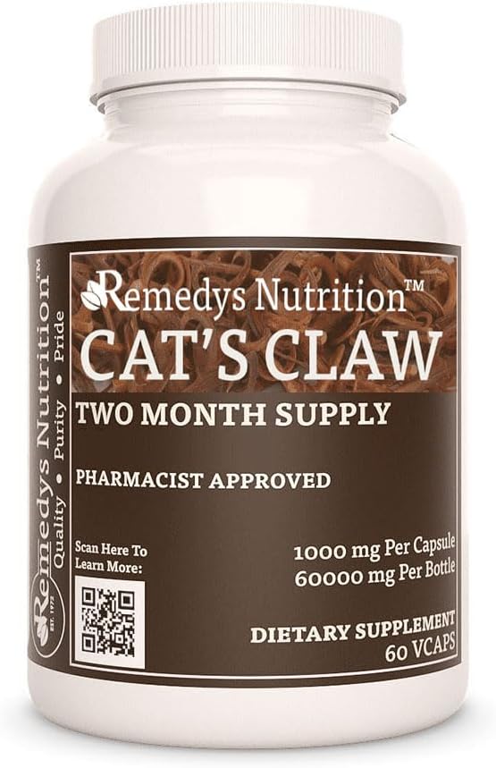 Remedy’s Nutrition Cat’s Claw Bark & Root | 1.000 mg, 60 Vegan Capsules Herbal Dietary Supplement | Due mesi di fornitura