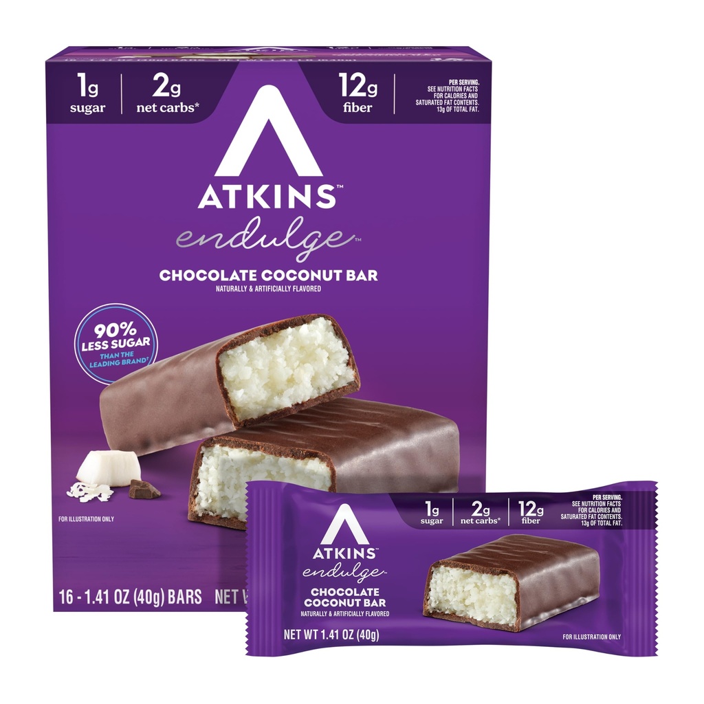 Atkins Endulge Chocolate Coconut Flavored Bar, Basso zucchero Treat, High in Fiber, 16 Conte