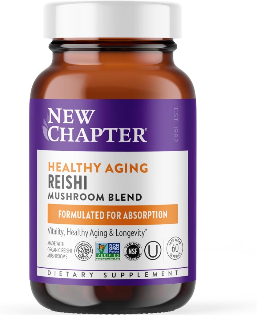 Nuovo Capitolo Reishi Mushroom - LifeShield Reishi per l'invecchiamento sano + Organic Reishi Mushroom + Vegan + Non OGM, Ingredienti Nootropici - 60 ct