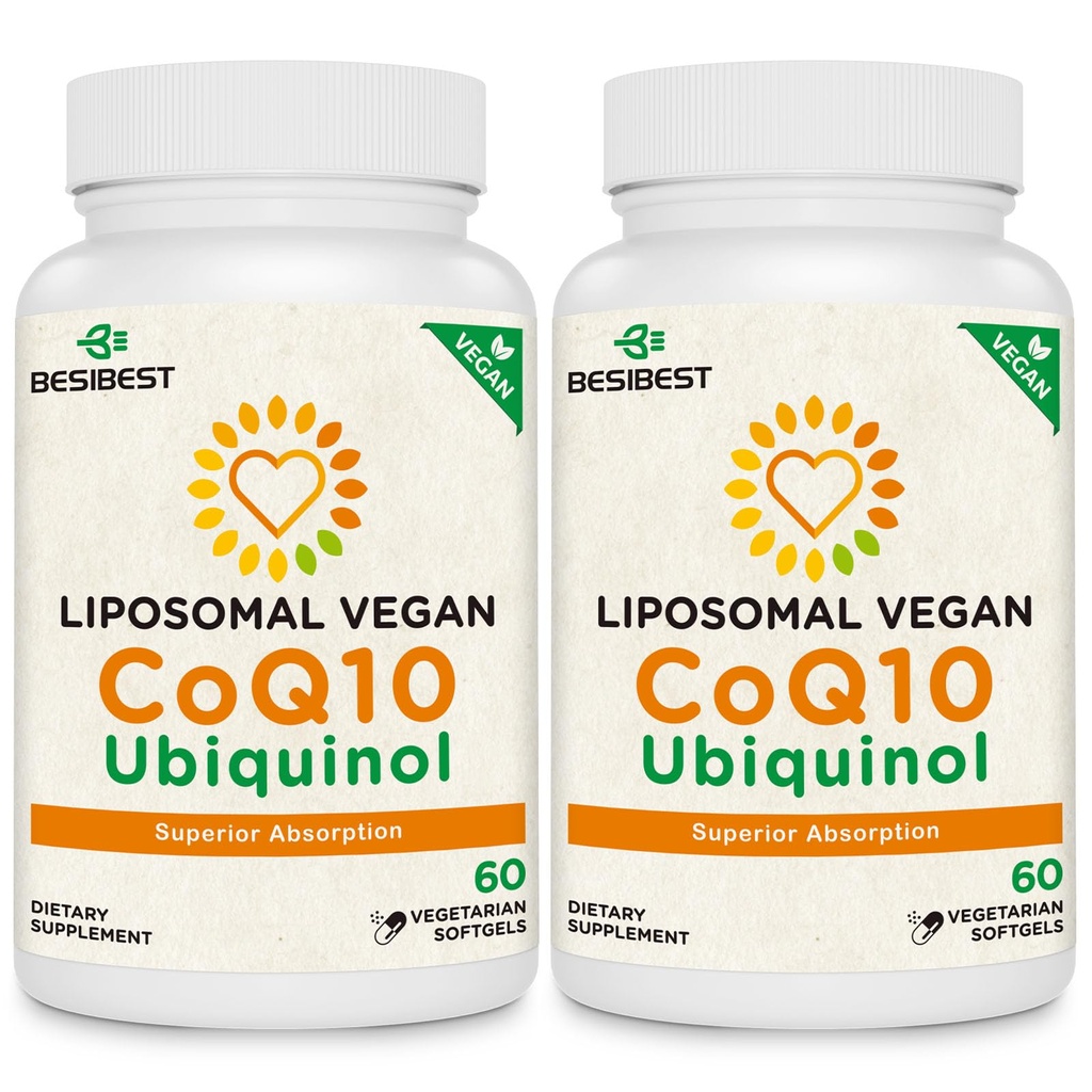 Besibest 1000mg Liposomal CoQ10 Ubiquinol, 120 Vegan Softgels, Alto assorbimento Ubiquinol CoQ10 Supplemento, Forma antiossidante attiva di Coenzyme Q10 per la funzione del cuore e la produzione di energia