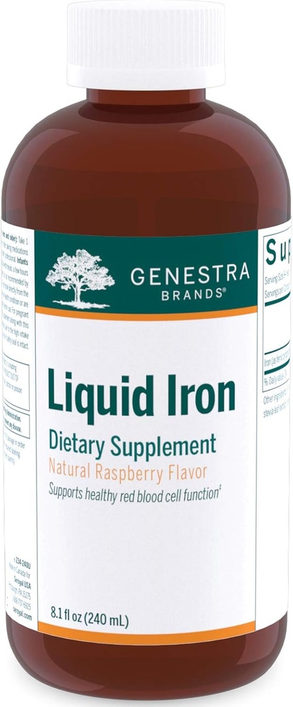 Genestra Brands Liquid Iron | Colloidal Mineral Supplemento | Natural Raspberry Flavor | 8.1 fl. oz.