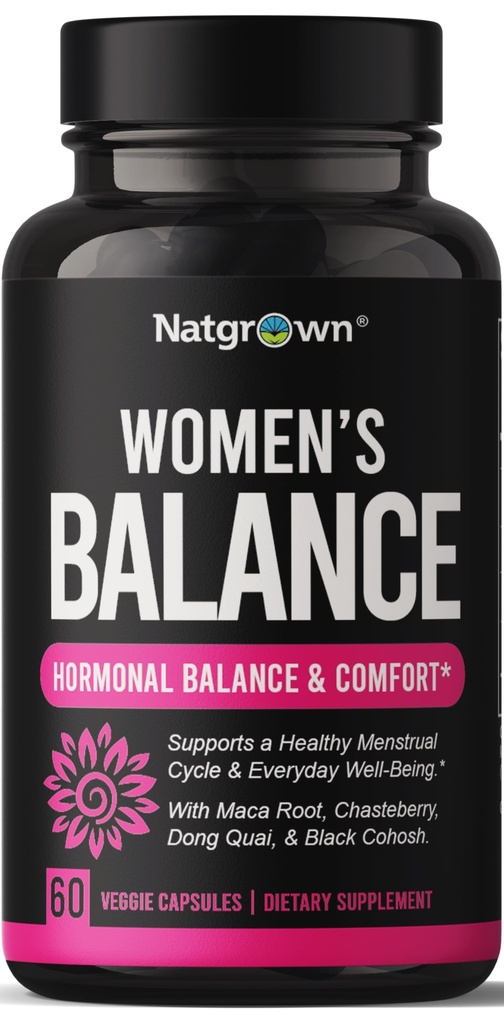 Equilibrio dell'ormone di Natgrown per le donne PMS & Menopause Supplemento per il supporto ormonale e mestruale della fertilità, aiuta i flash caldi del sollievo - radice di Maca, Vitex, Dong Quai & Black Cohosh Complex - Capsule vegani