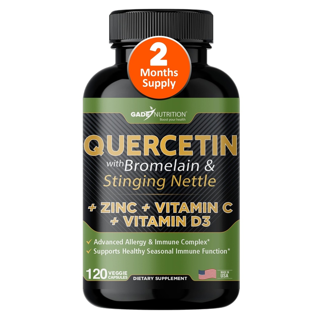 Quercetina con vitamina C e zinco - Quercetina ortica - Quercetina 500mg - Quercetina con Bromelain - Zinc Quercetin + Vitamina D3 - 120 Caps Veggie - (Non OGM, Senza Glutine, Vegan) - 2 mesi di alimentazione