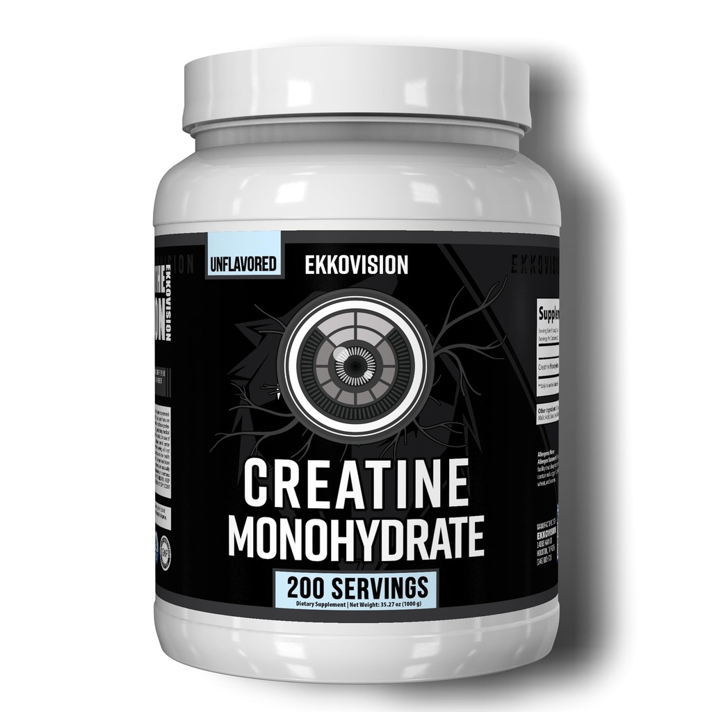Polvere monoidrata della creatina di Ekkovision, micronizzata, non aromatizzata, pre allenamento e post allenamento supplemento per gli uomini e le donne, supporto energetico, facile da mescolare in Shakes, Smoothies & Beverages, 200 Servings