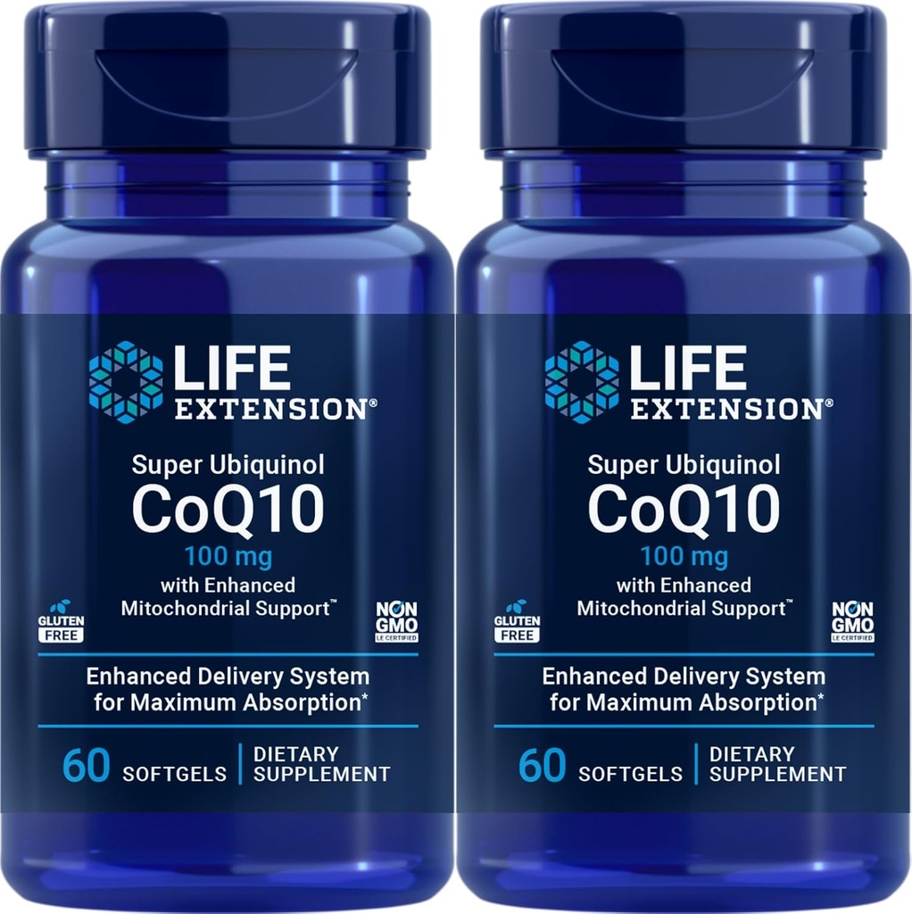 Estensione della vita Super Ubiquinol CoQ10 con il supporto mitocondriale potenziato 100 mg, 60 softgels (Pack of 2)