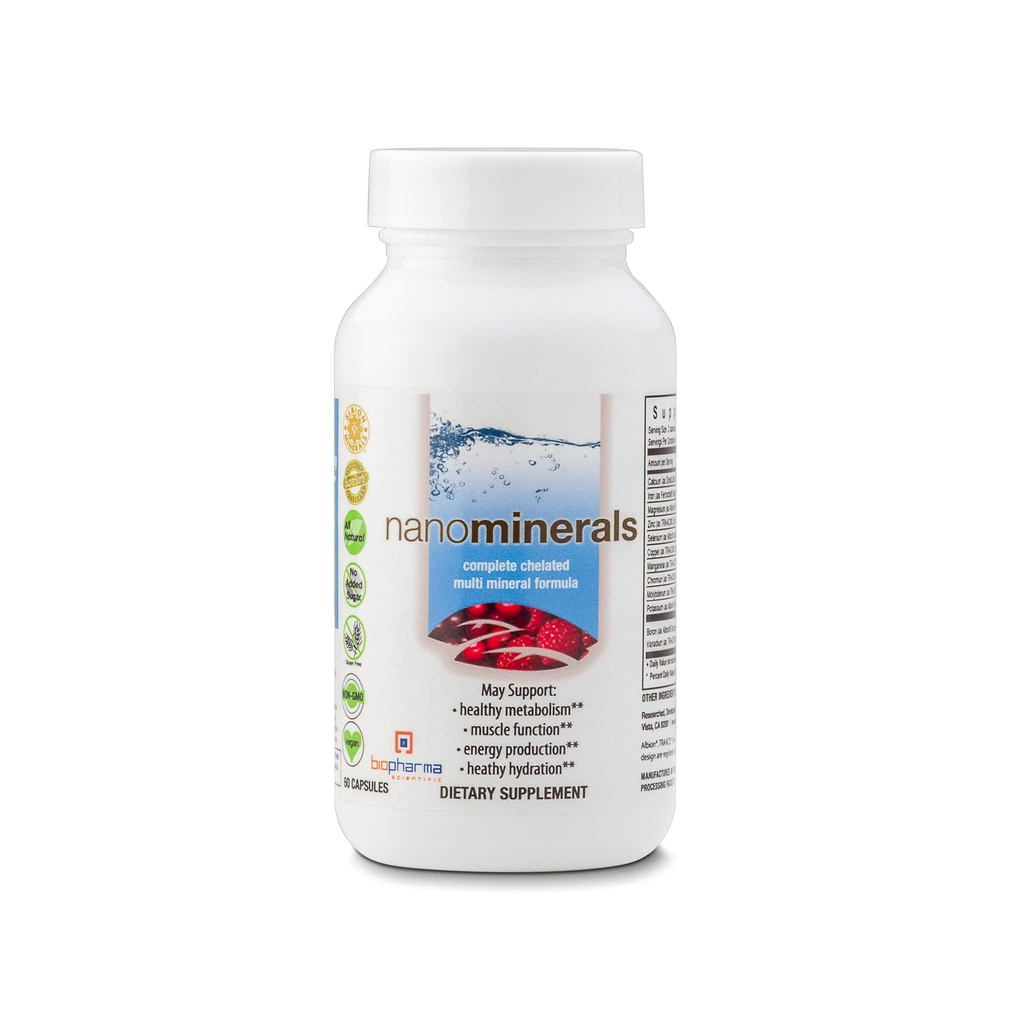 Biopharma Scientific NanoMinerals | Capsule Multi-Minerali Chelati Completi | Calcio, Magnesio, Zinco, Ferro, Potassio, Rame, Cromo & More | 30 Serve
