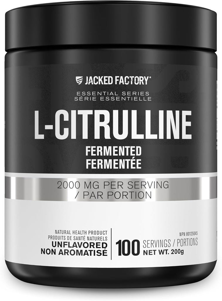 Jacked Factory L-Citrulline - Polvere citrullina L fermentata, Booster ossido nitrico per aumento di flusso sanguigno, resistenza e resistenza - 100 Serve, non aromatizzato