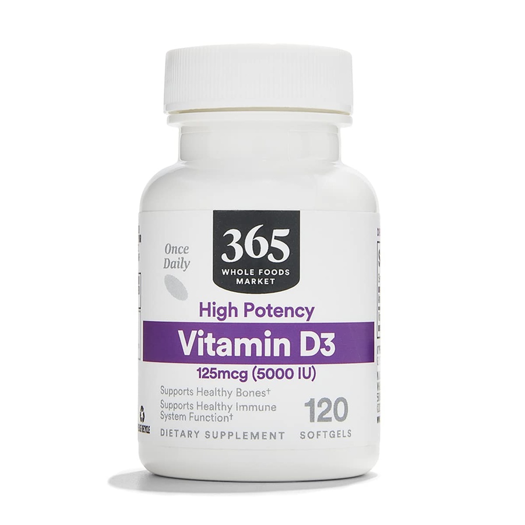 365 da Whole Foods Market, Vitamina D3 Softgels, 5000 IU, 120 CT