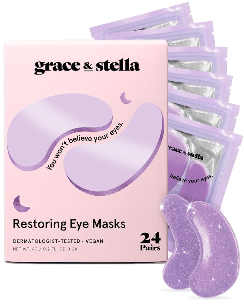 Grace & stella Retinol Under Eye Patches for Puffy Eyes and Dark Circles - Gel Restaurante sotto le maschere degli occhi con acido ialuronico - Vegan Cruelty-Free Skincare, Regali di compleanno per le donne (Purple, 24 coppie)