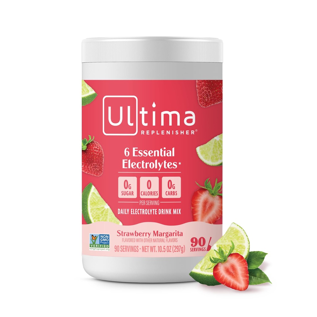 Ultima Replenisher Daily Electrolyte Powder Drink Mix – Sugar Free – Strawberry Margarita, 90 Serve – Polvere di idratazione con 6 elettroliti chiave e minerali Trace – Keto Friendly, Non OGM