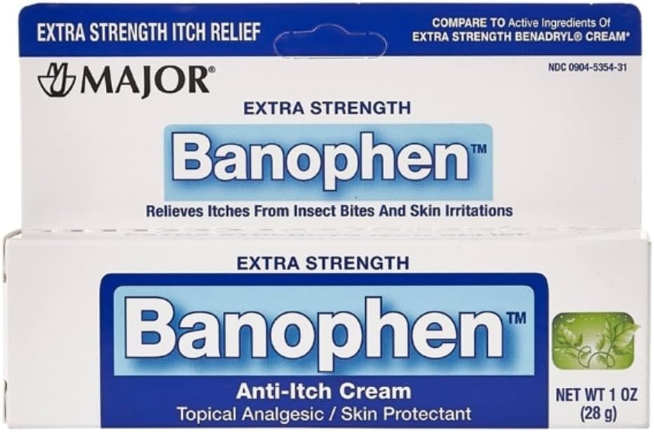 MAJOR Extra Strength Banophen - Crema Anti-Itch - Topical Analgesic Skin Protectant - Aiuta a Alleviare Itches da Insetti e Irritazioni della pelle - 1 Oz. (1 Confezione)