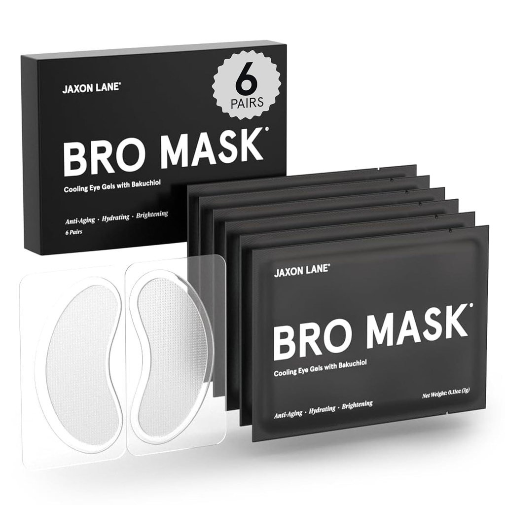BRO MASK Under Eye Patches for Men Skin Care | Maschere Cooling Eye per cerchi scuri e puffiness, Anti Aging Hydrogel Pads con Bakuchiol, Caffeina & Niacinamide, Eye Bags Trattamento per gli uomini (6 coppie)
