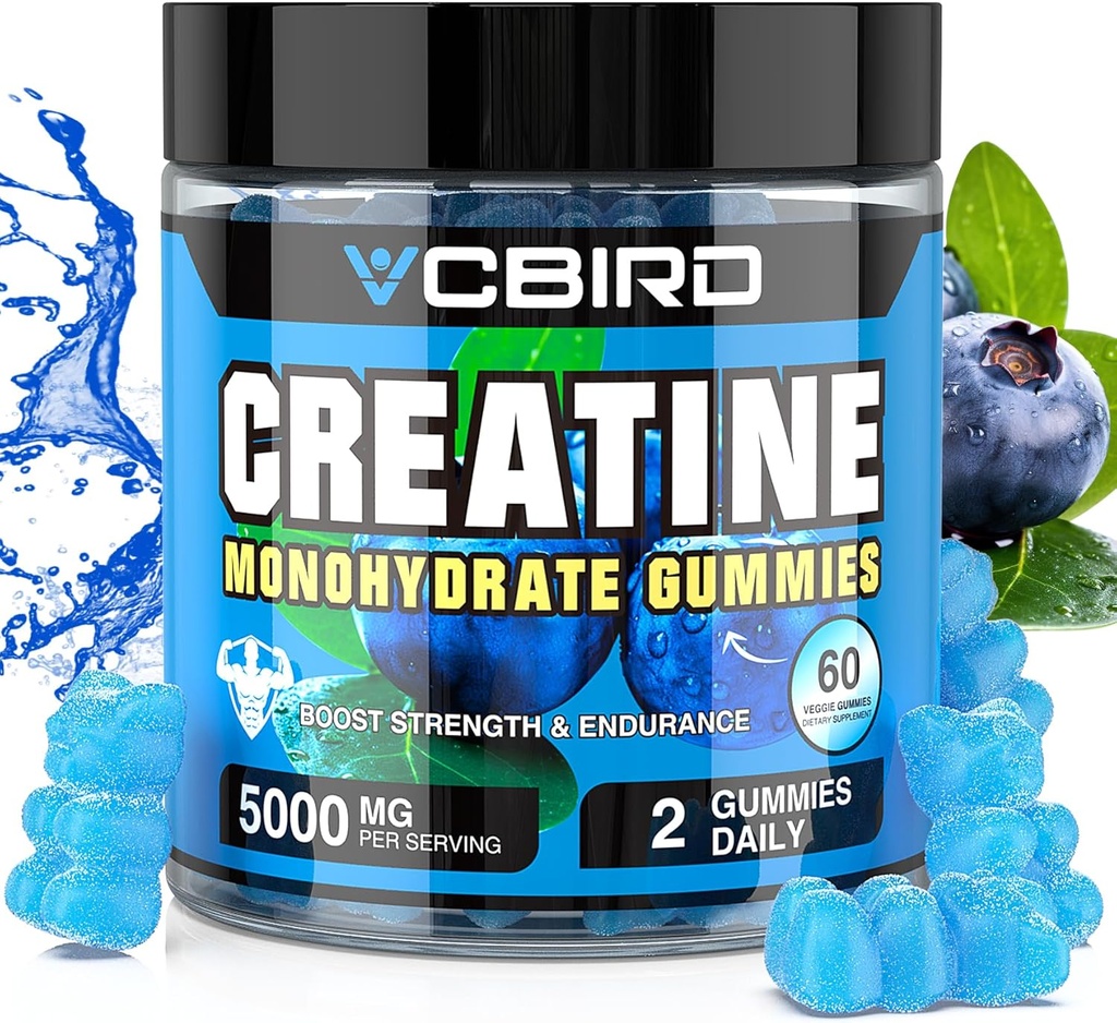 Creatina Monohydrate 5g Per Serving, No Sugar Creatine Integratori Supporto per Forza, Prestazioni, Energia, Recupero, Senza Glutine per Donne e Uomini (60 Gummies)