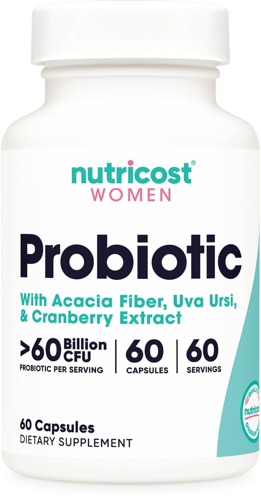 Nutricost Probiotico per le donne 60 miliardi di CFU, 60 capsule, Complesso con Acacia Fiber, Uva Ursi, & estratto di mirtillo - Non-GMO & Gluten Free