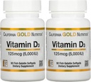 Vitamina D3 Supplemento della California Oro Nutrizione - Supporto per Bones & Teeth sani - Supporto del sistema immunitario - Gluten Free, Non-GMO - 125 mcg (5.000 IU) - 2 Confezione da 90 Pesce Gelatin Softgels
