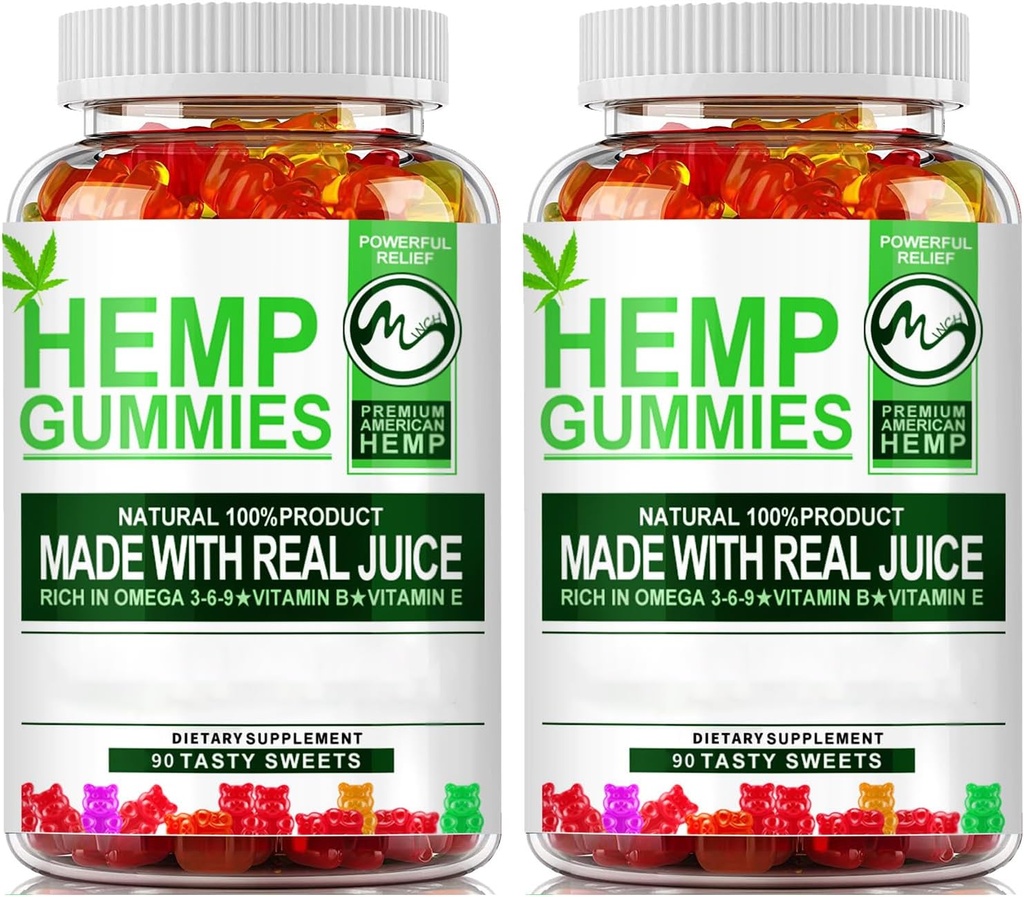 (2 Pack) Gummies canapa - 90PCS Stress Relief Orso gommoso fruttato con olio di canapa
