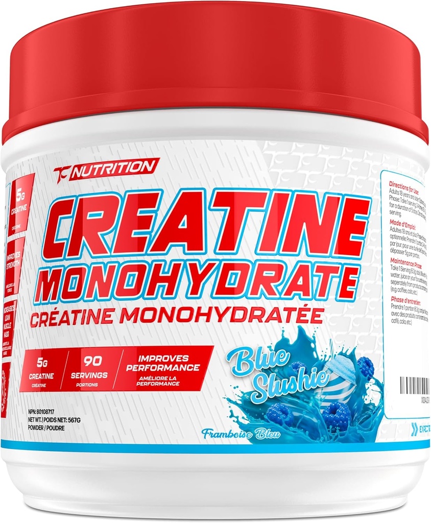TC Nutrition Creatine Monohydrate Powder 5g - Polvere pura di creatina per una maggiore resistenza, crescita del muscolo, migliore resistenza e prestazioni (90 Serve - Slushie blu, 90 Serve - Slushie blu)