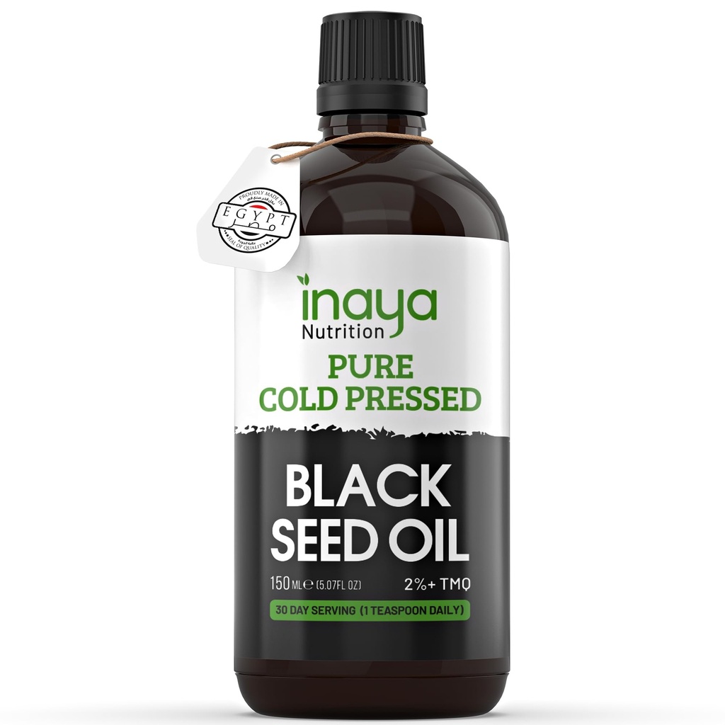 Nigella Sativa Black Seed Oil – Pure Cold-Pressed con 2% Thymoquinone | egiziano Sourced | Nutrient-Rich per il benessere generale, Hair & Skin Care | 30 Serve in bottiglia di vetro