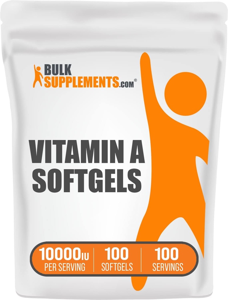 BulkSupplements.com Vitamina A 10000 IU Softgels - Vitamina A Retinyl Palmitate, Vitamina A Pills - Integratore Vitamina A, Integratori Occhi - Gluten Free, 1 Softgel per Serving, 100 Softgels
