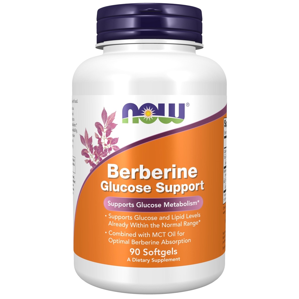 NOW Integratori Alimentari, Supporto per Glucosio di Berberina, Combinato con Olio MCT per Assorbimento ottimale della Berberina, 90 Softgels