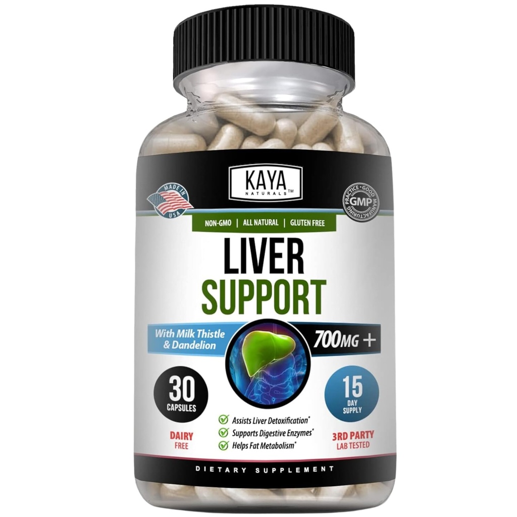 Kaya Naturals Detox & Repair - Integratore di cardo al latte - Detossi del fegato per le donne e gli uomini - Estratto di carciofo e capsule di radice di dadelion - 30 Conte