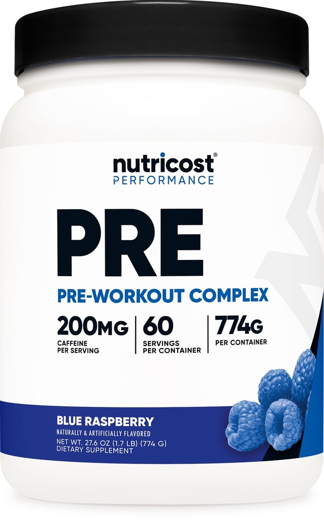 Nutricost Pre-Workout Complex Powder (60 Serve, Blue Raspberry) - Supplemento pre-allenamento con Beta-Alanina, Taurina e Aminoacidi