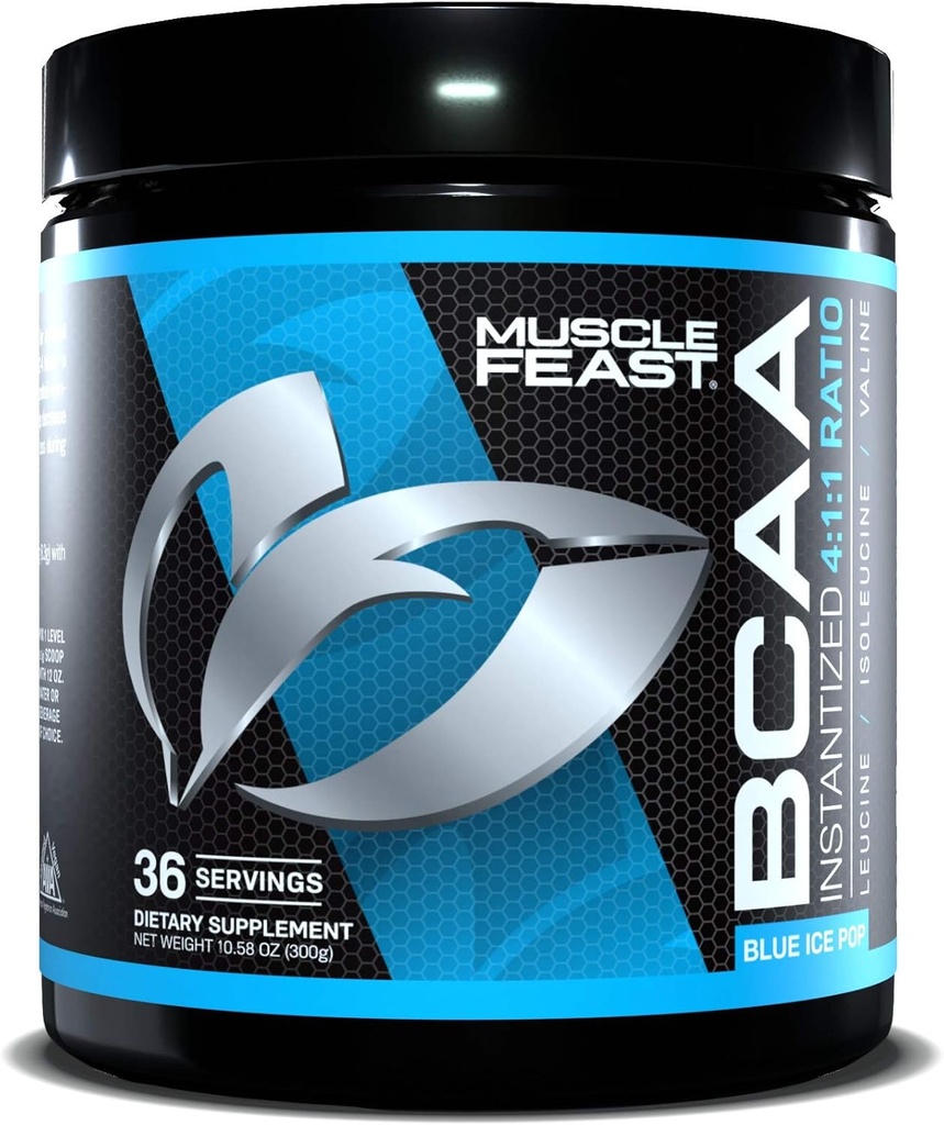 Festa del muscolo Vegan BCAA polvere 4:1:1 Rapporto Keto Friendly Sugar Free Post Workout Recovery, Blue Ice Pop, 300g
