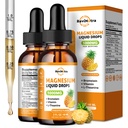 Gocce liquide di glicinato del pacchetto 2, 1000 mg di gocce del complesso di magnesio liquido per il sonno, Nerve, energia, muscolo, ossa, calma e digestione, alto assorbimento, 2 Fl Oz, aroma di ananas