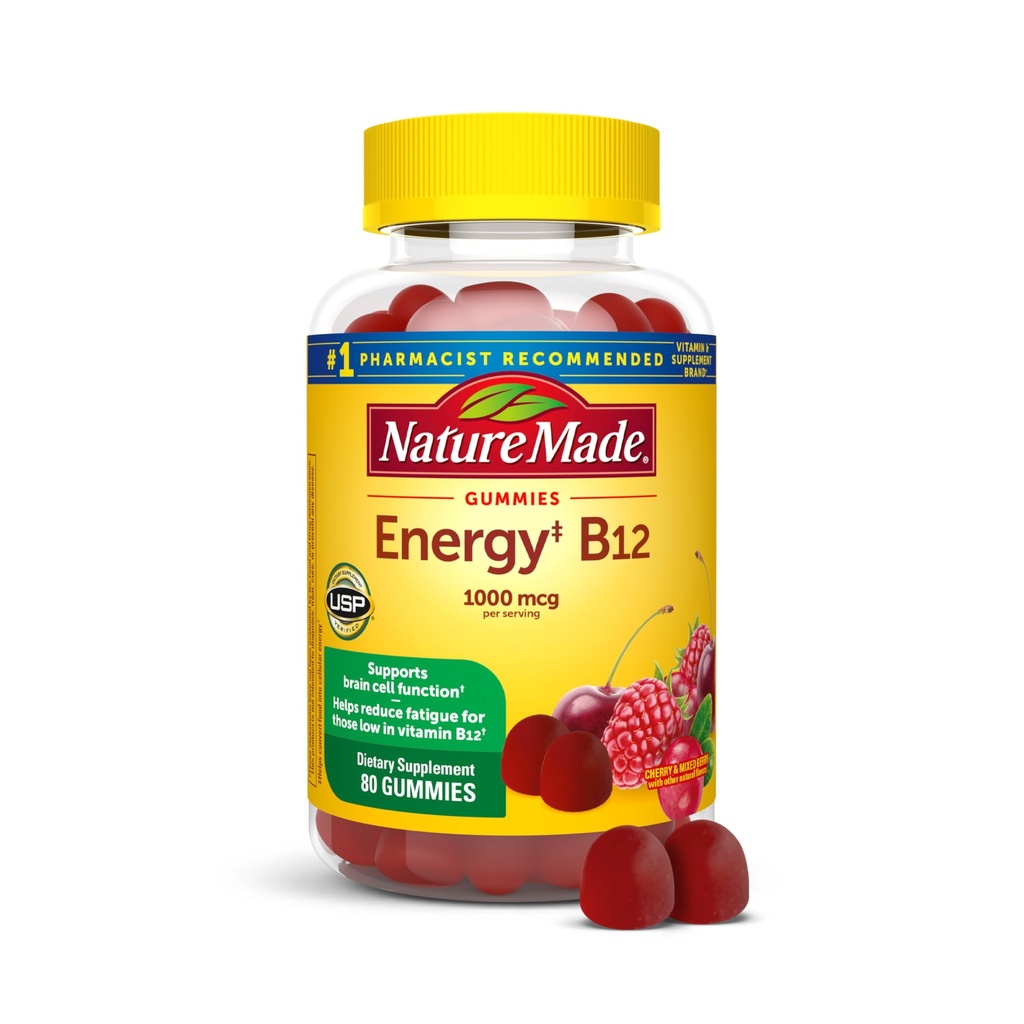 Natura Made Energy B12 1000 mcg, Integratore alimentare per il supporto al metabolismo energetico, 80 Gummies, 40 giorni di alimentazione L'imballaggio può variare