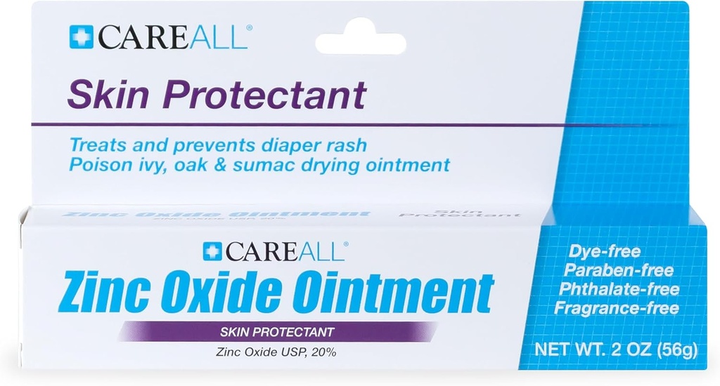 CareAll Zinc Oxide 20% Protezione della pelle Unguento del barrier 2 oz, Allevia, Tratta e previene le irritazioni della pelle minori a causa di Rash del pannolino. Aiuta Seal Out Wetness. Protegge Chafed Skin.