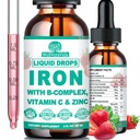 Supplemento di ferro liquido w/Vitamin C, B-Complex, liquido di ferro ad alta potenza w. Multivitamin, gocce di ferro Vegan per le donne, bambini, supplemento di ferro liquido di chelato per l'anemia, fatigue, supporto delle cellule di sangue rosso