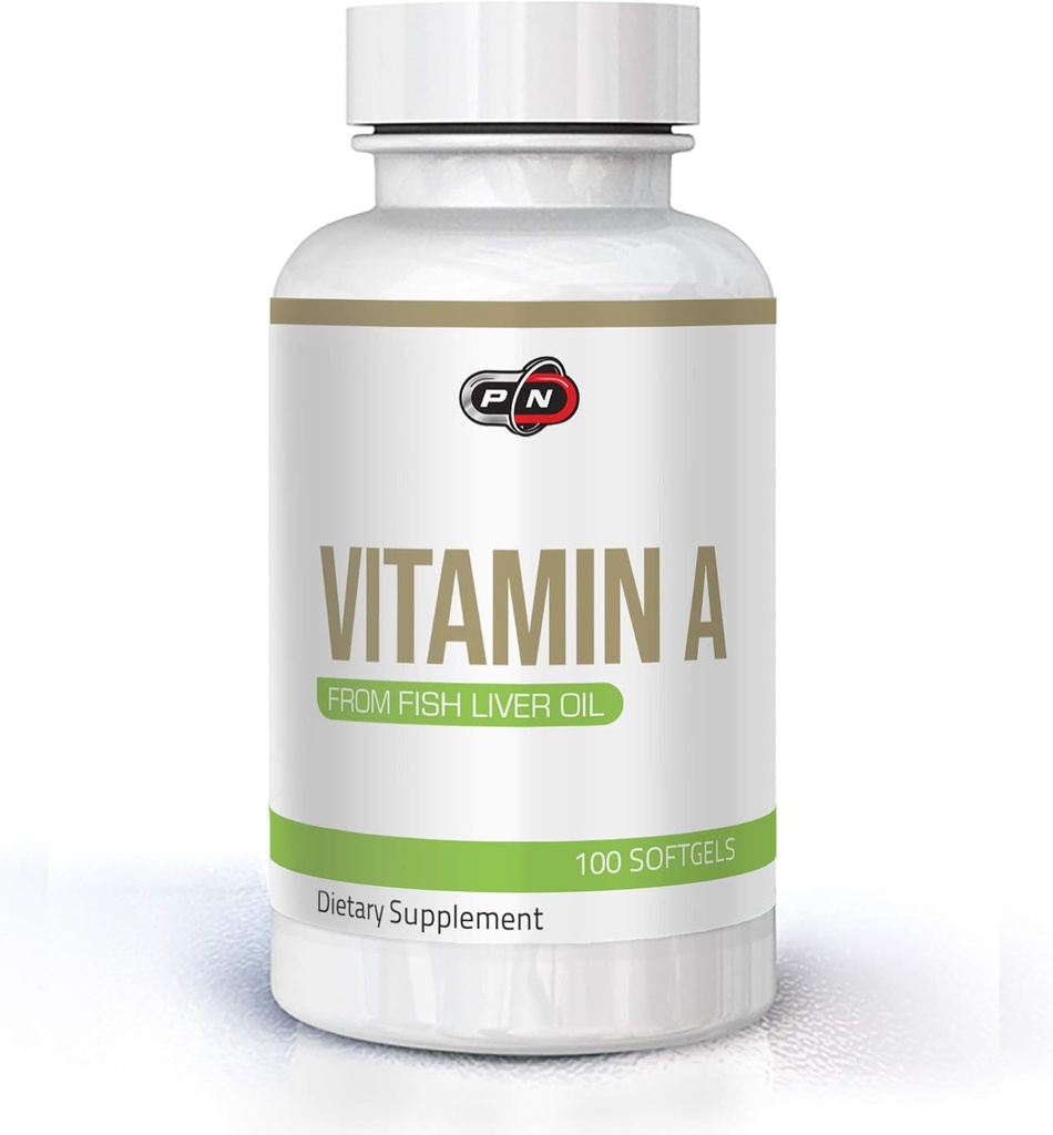 Pure Nutrition Vitamina A 10000 iu 3000 mcg|da Natural Fish Liver Oil 100 Sofgels|Supporto Sistema immunitario sano Bones and Vision|None GMO Premium Quality Retinyl Palmitate Capsule Supplemento